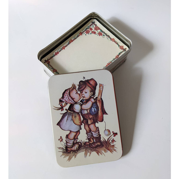 Vintage Hummel Look Boy and Girl Tin with Stationary, Note Paper Gift Tin Kitsch - Picture 7 of 8